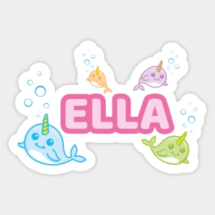 Personalised 'Ella' Narwhal (Sea Unicorn) Design Sticker